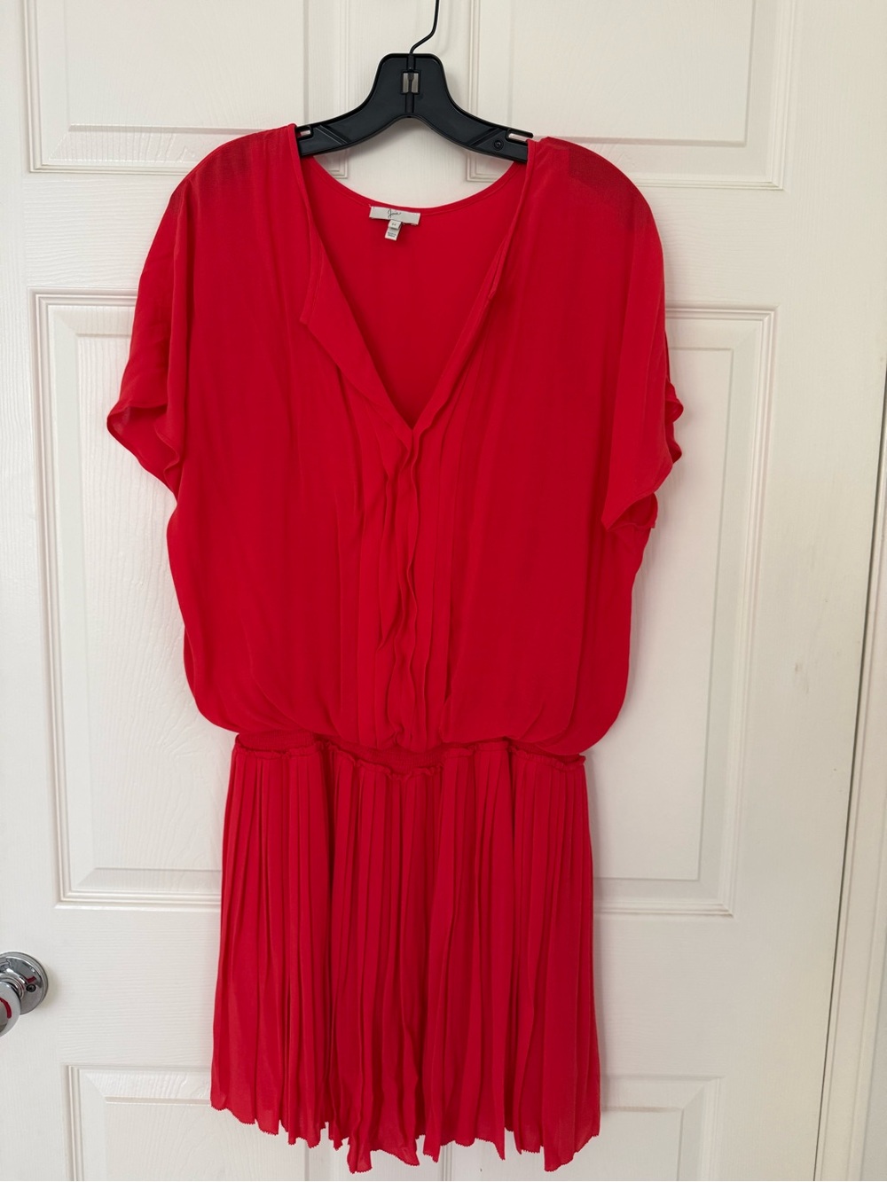 Joie Vibrant Red Pleated V-Neck Dress